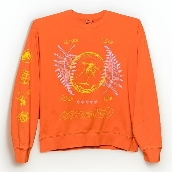 Jurassic Park Sweatshirt XL Orange Cotton Life Will Not Be Contained Universal - Picture 1 of 7